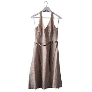 David's Bridal Champagne Brocade Mini Dress with Satin Belt